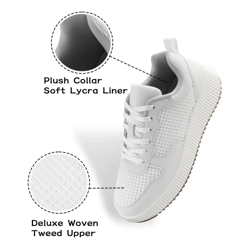NIB Kyedoo Women Platform Walking Shoes White Mesh Sneaker Lace Up Sz 8